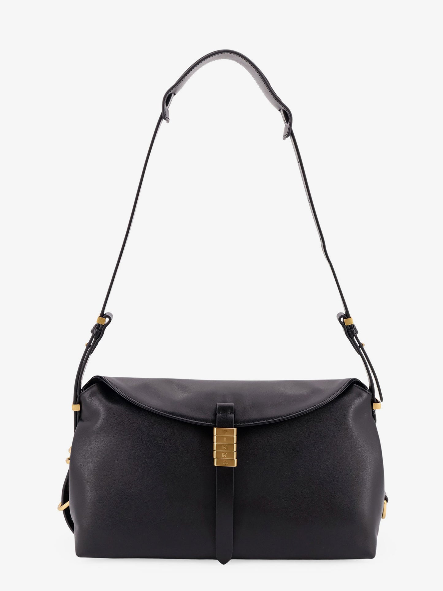 Borsa a spalla in pelle con dettaglio in metallo con logo inciso