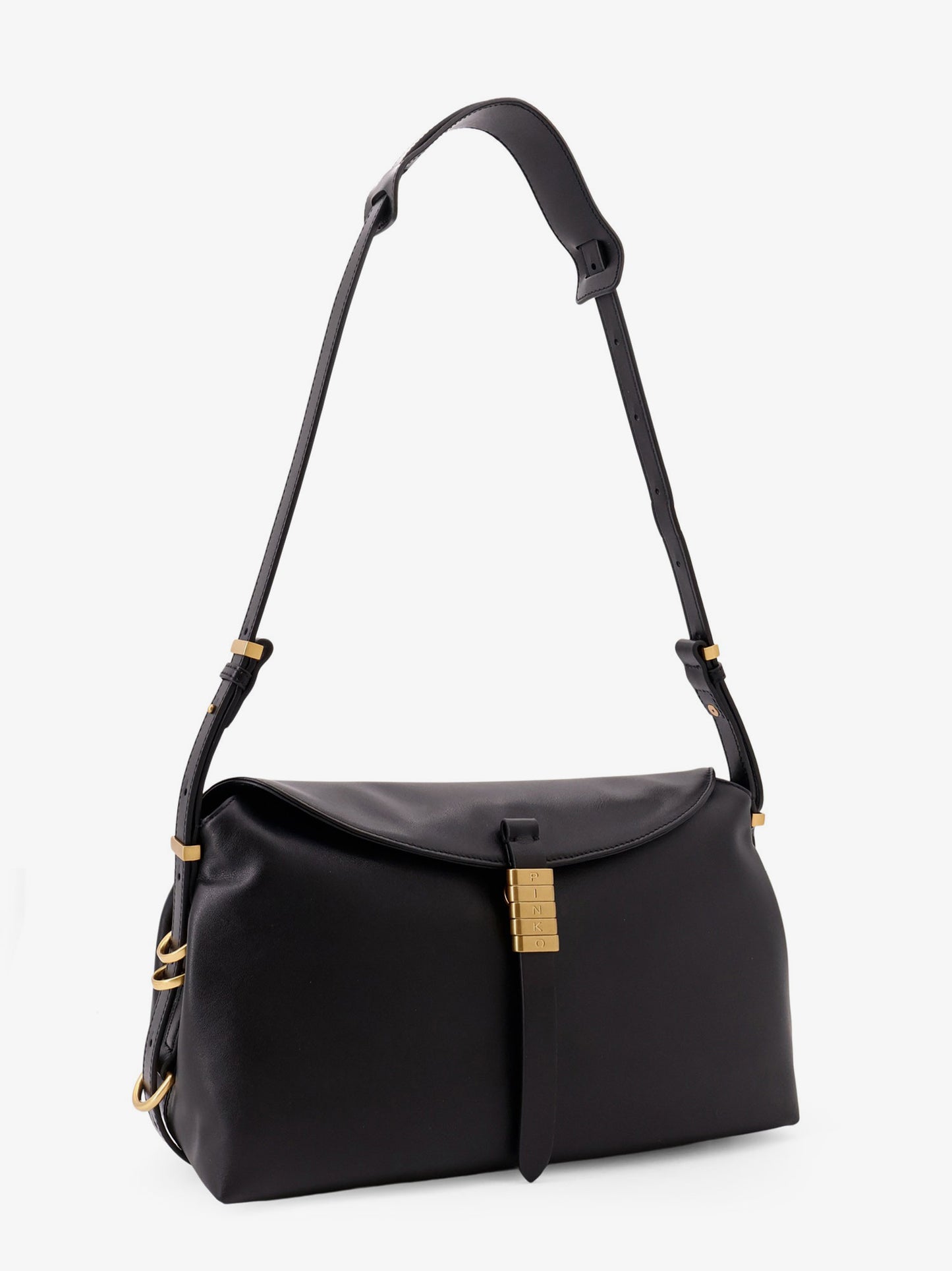 Borsa a spalla in pelle con dettaglio in metallo con logo inciso