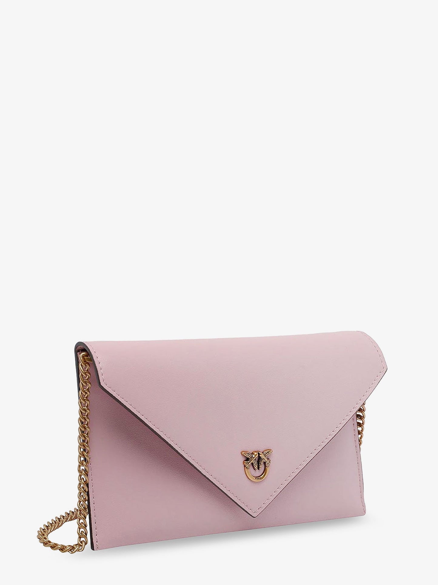 Leather clutch bag with metal Love Birds logo