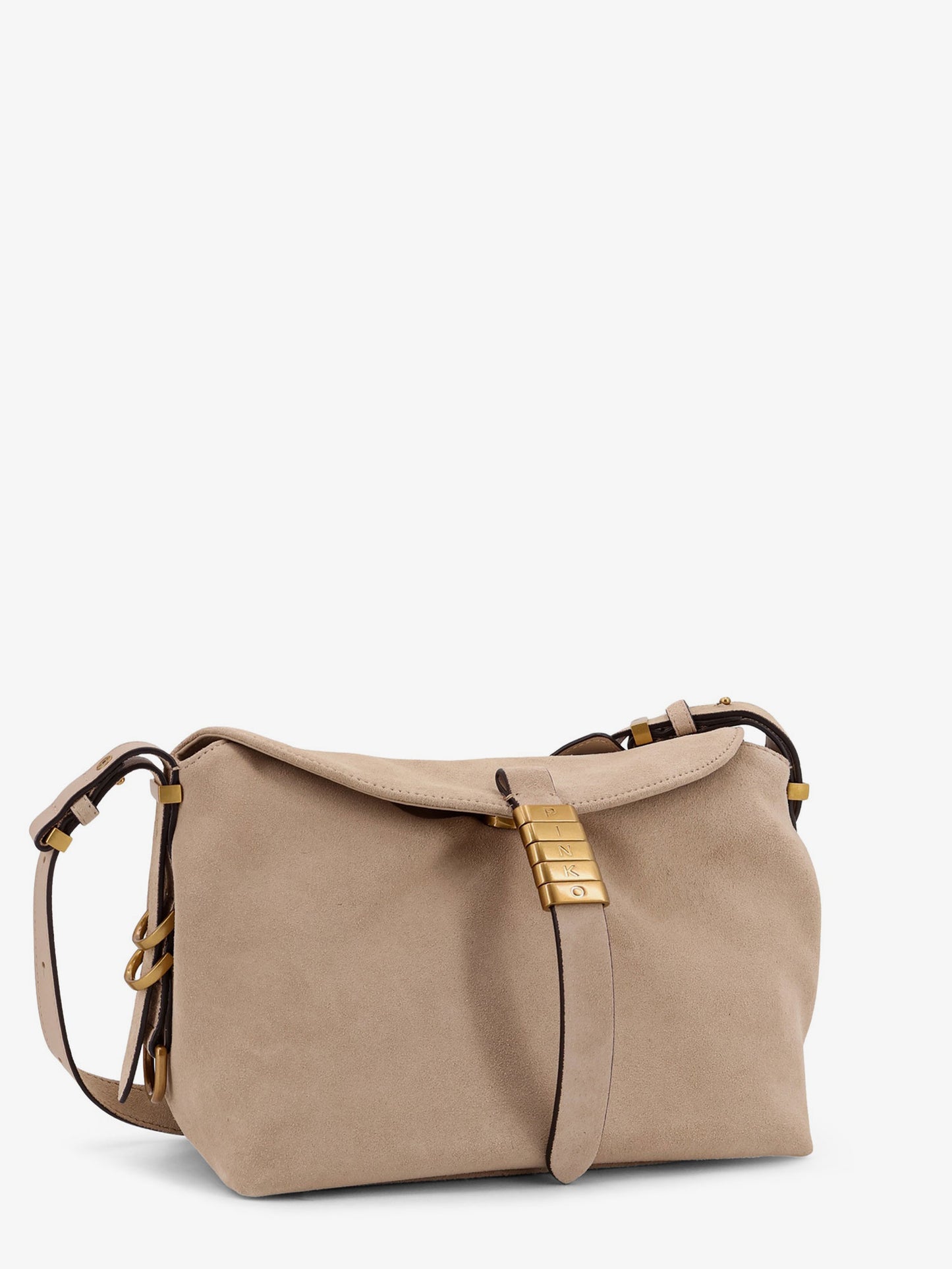 Leather shoulder bag with metal logo detail