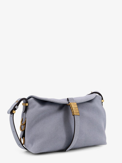 Suede shoulder bag with metal logo detail thumbnail