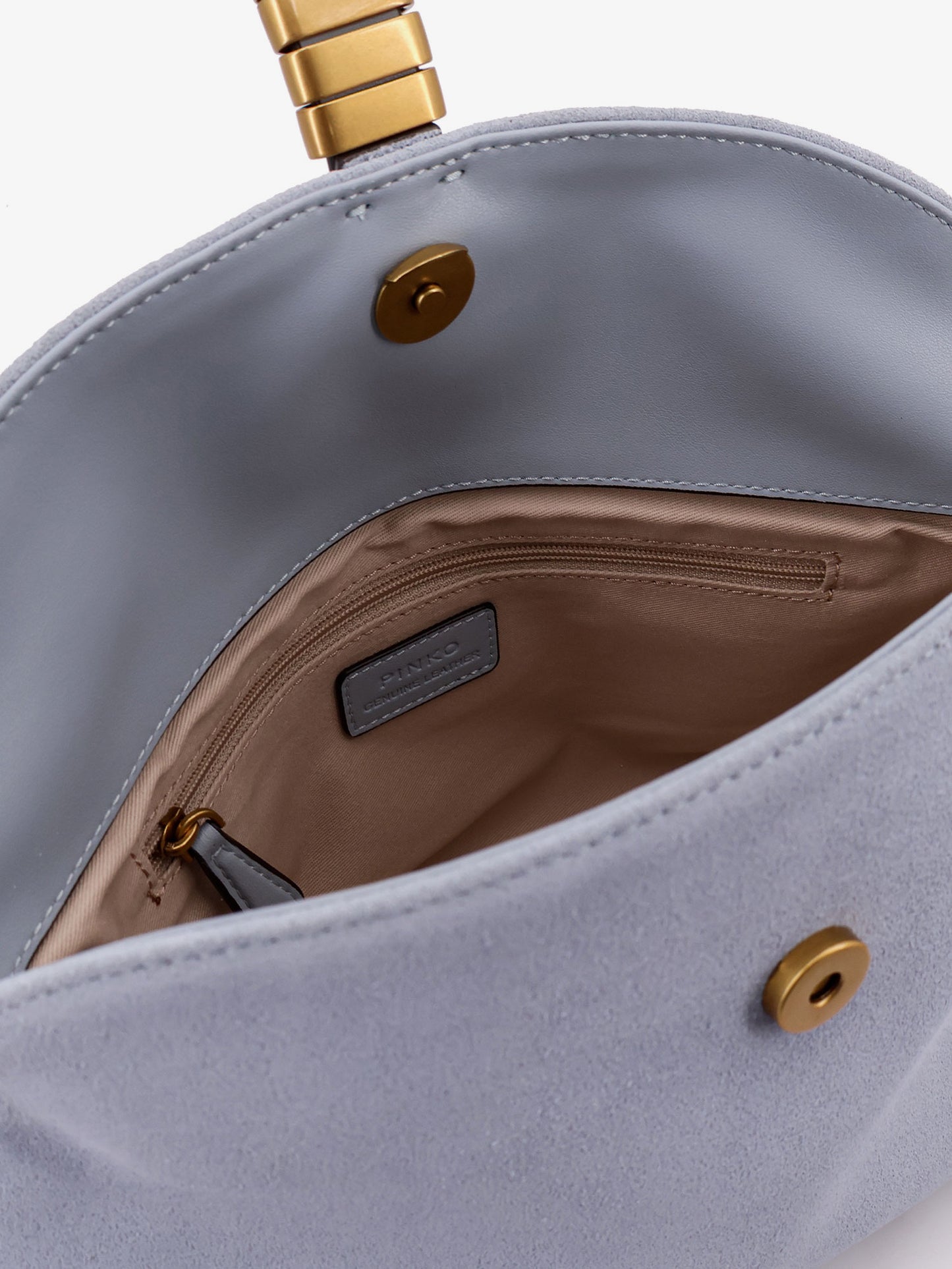 Suede shoulder bag with metal logo detail