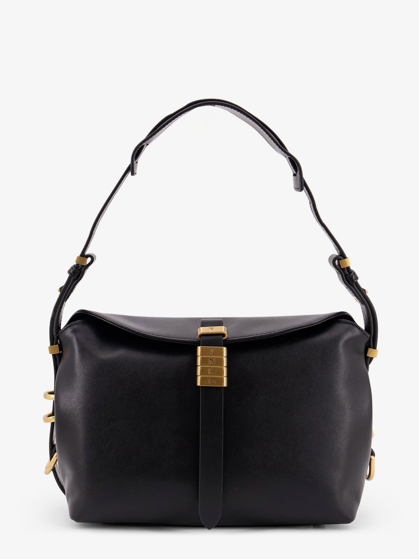 Leather shoulder bag with metal logo detail