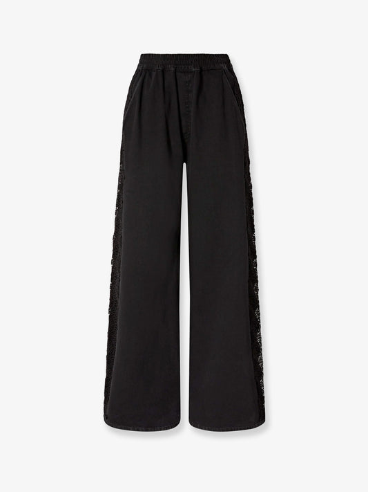 Denim trousers with lace detail on the side