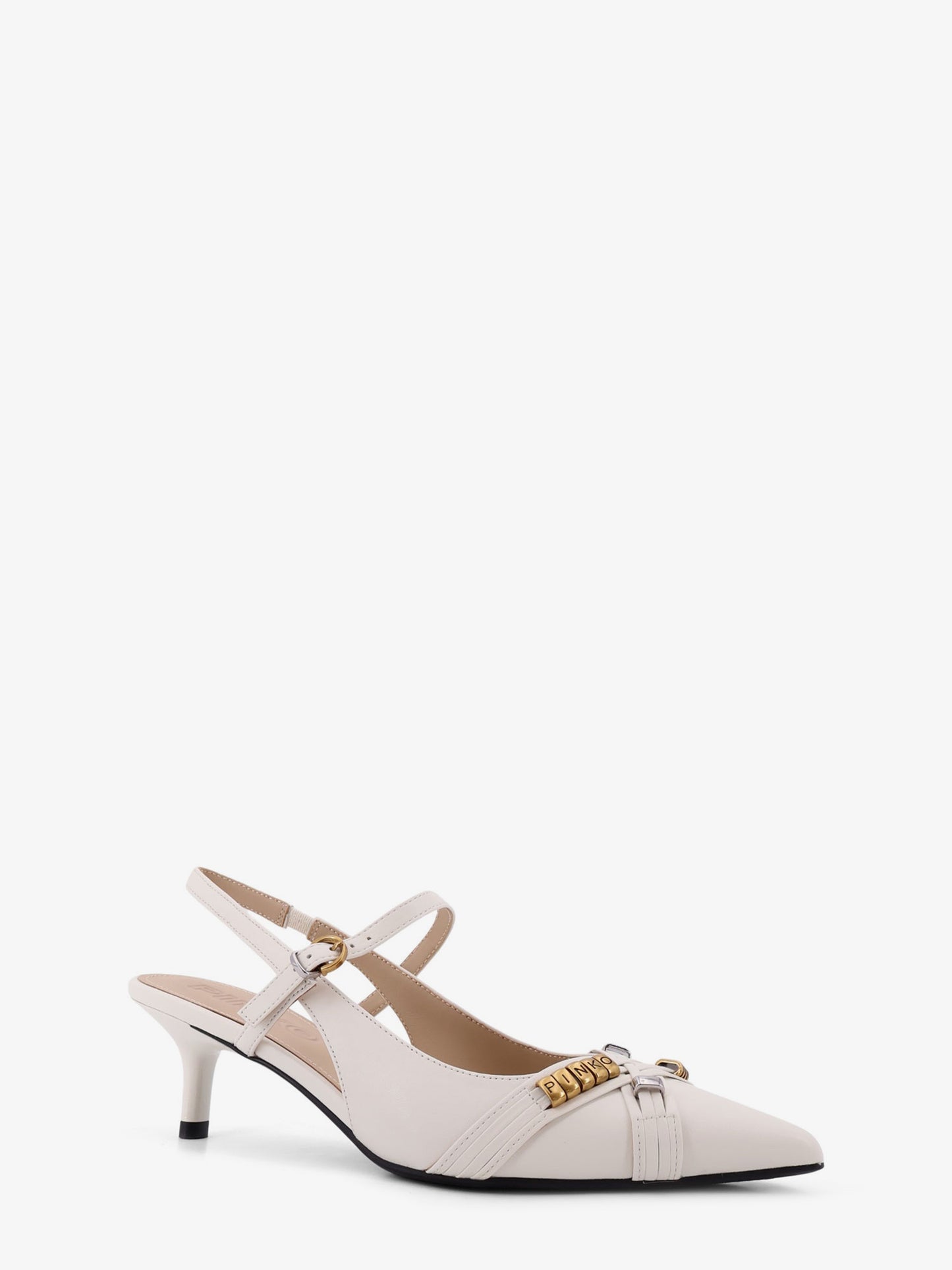 Gloria 18 leather pump with metal lettering detail