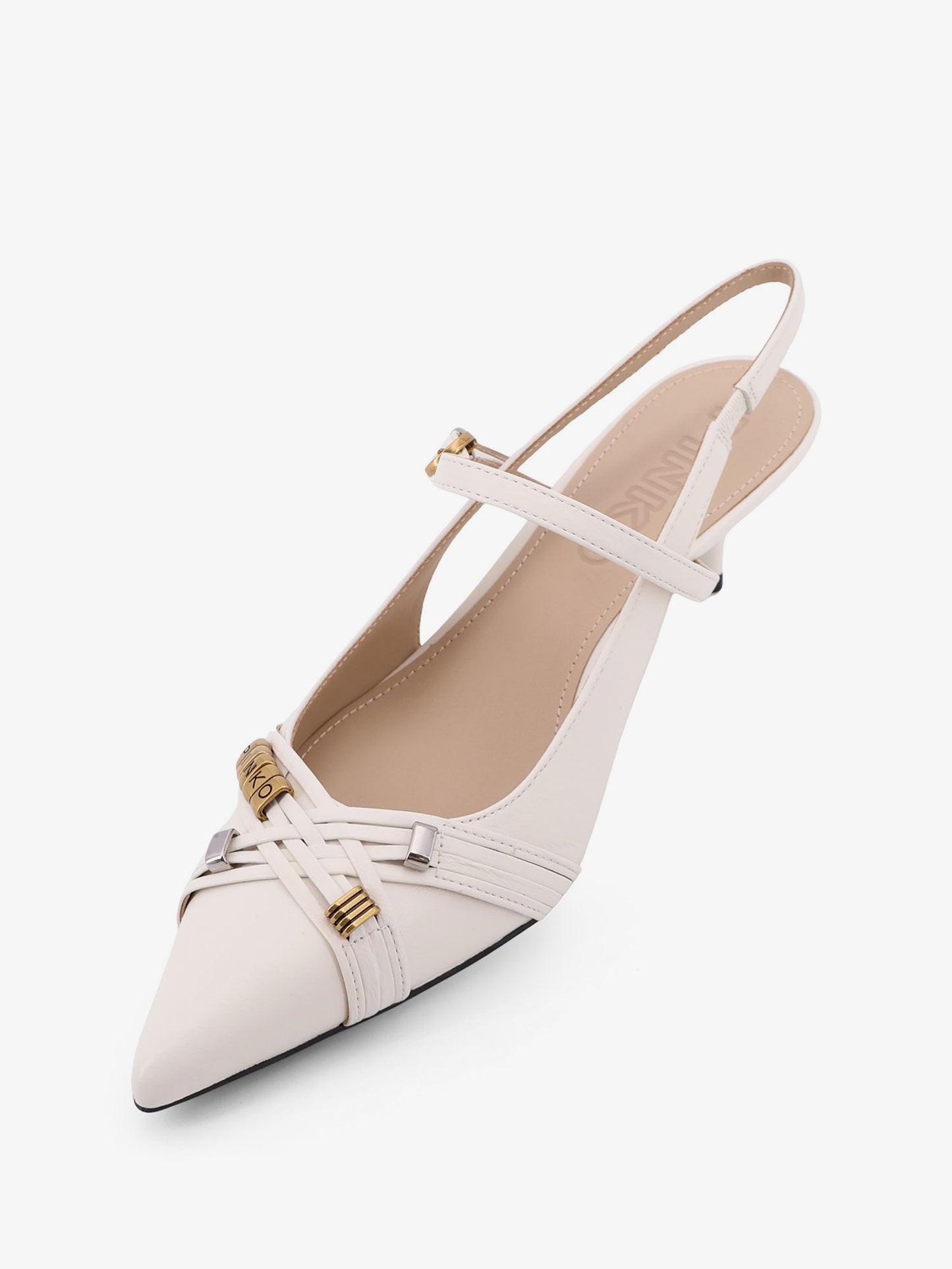 Gloria 18 leather pump with metal lettering detail