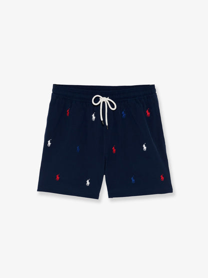 Nylon swim trunks with all-over embroidered logo thumbnail