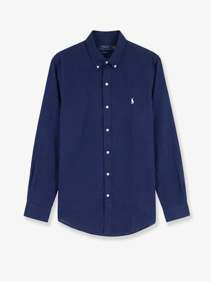 Camicia in lino con logo ricamato frontale thumbnail