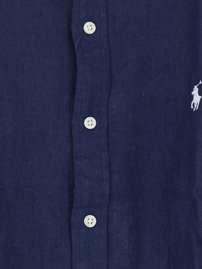 Camicia in lino con logo ricamato frontale thumbnail