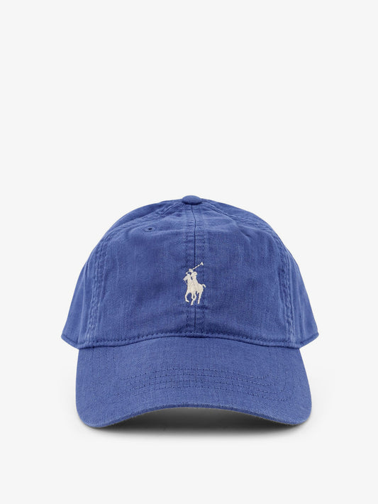 Linen hat with embroidered logo on the front