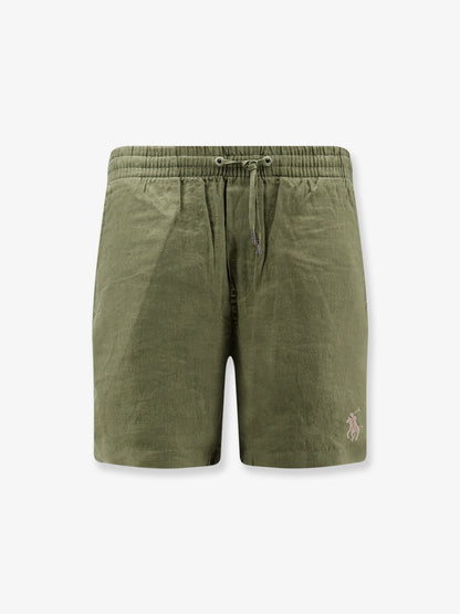 Linen bermuda shorts with embroidered logo thumbnail