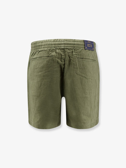 Linen bermuda shorts with embroidered logo thumbnail