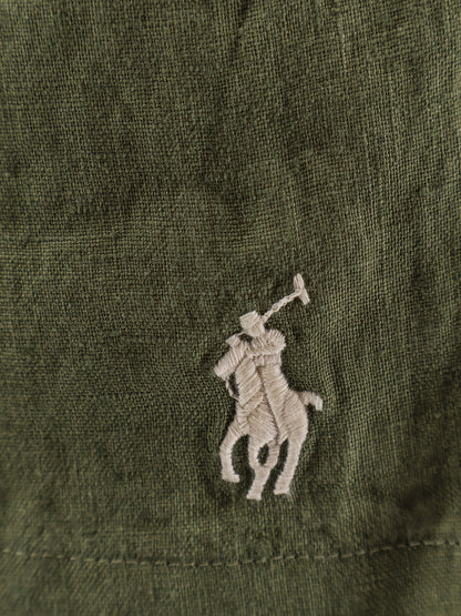 Linen bermuda shorts with embroidered logo thumbnail