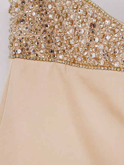 Shyla satin dress with rhinestones detail thumbnail