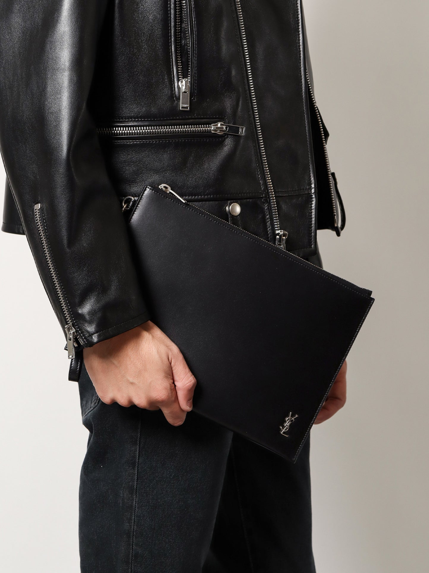 Leather clutch with Monogram detail