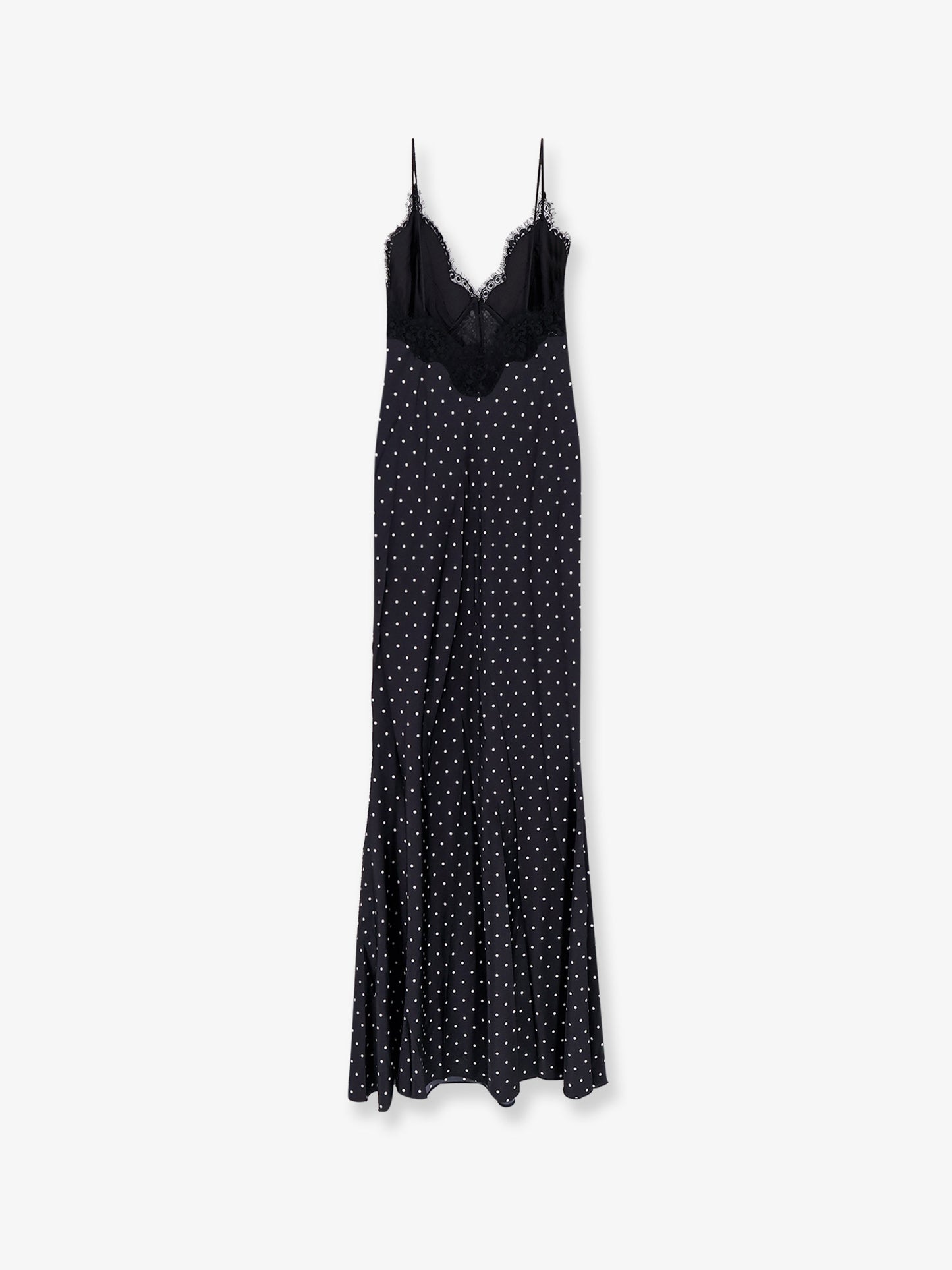 Vestito lungo in satin a pois