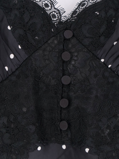 Vestito lungo in satin a pois thumbnail