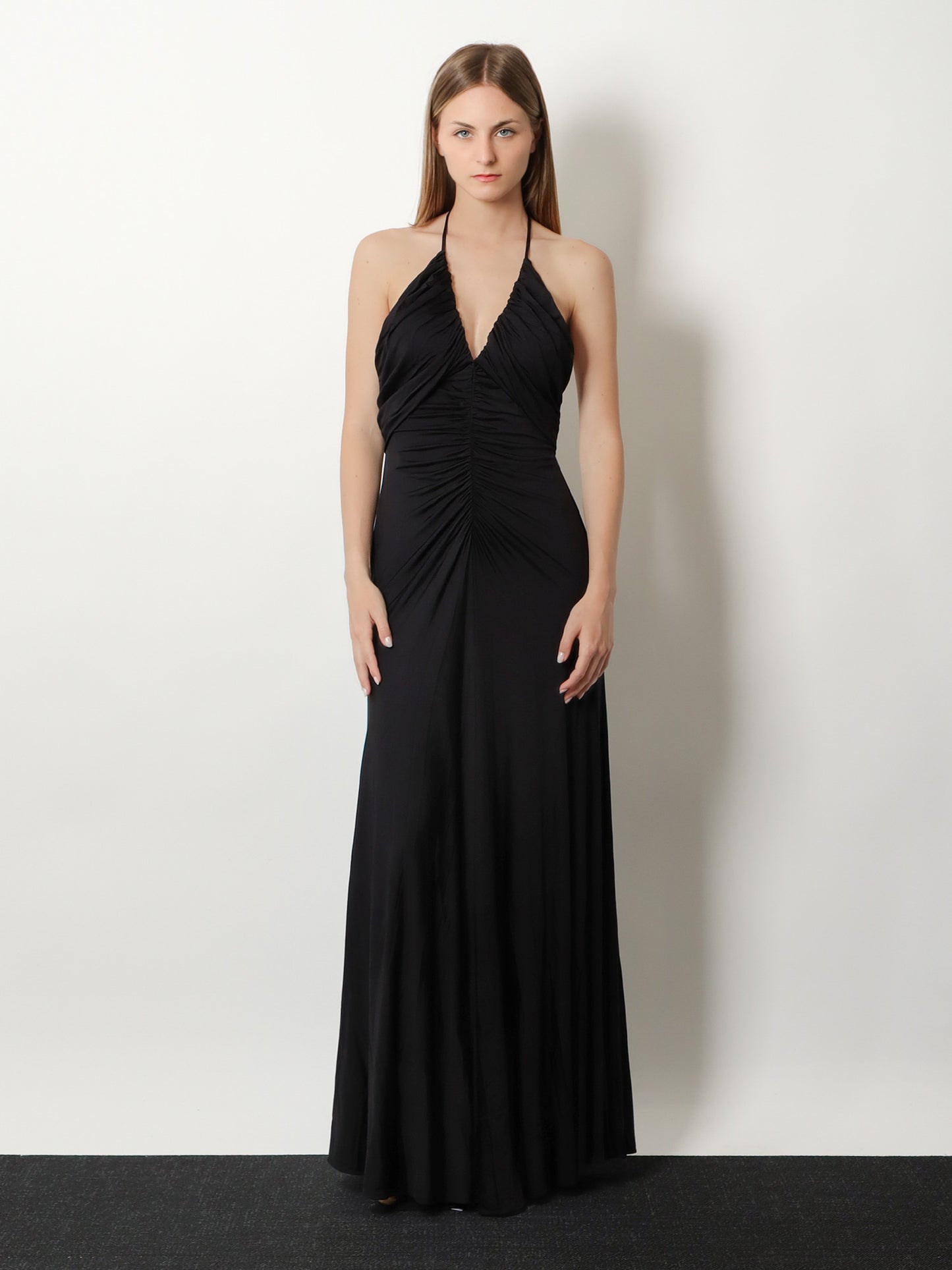 Gathered jersey long dress