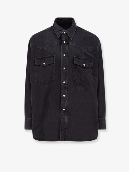 Black denim shirt with enamelled buttons thumbnail