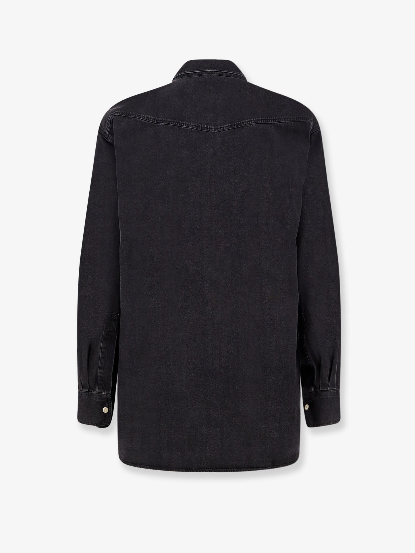 Black denim shirt with enamelled buttons
