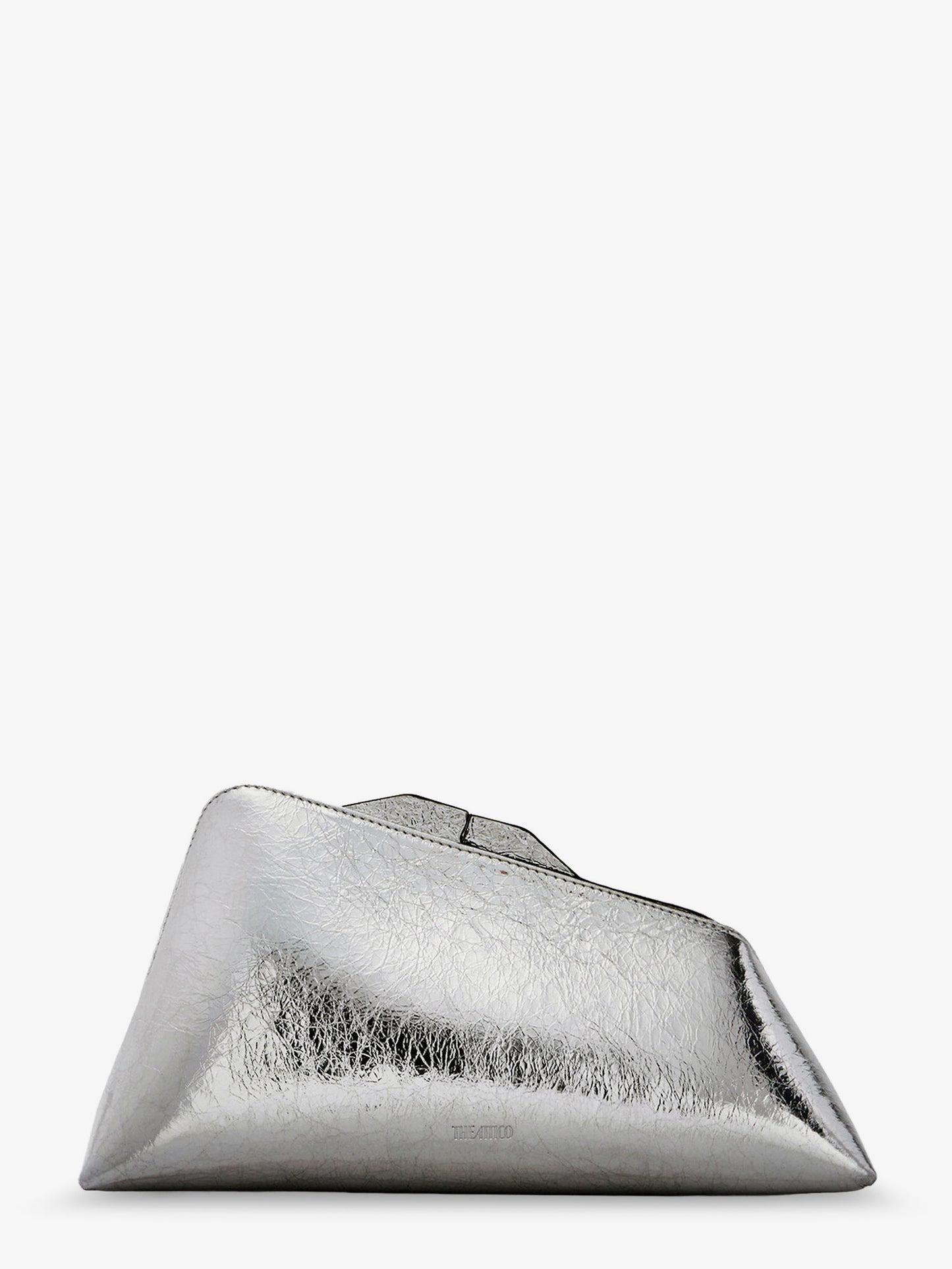 8.30 PM laminated leather clutch bag with logo engraved on the bottom