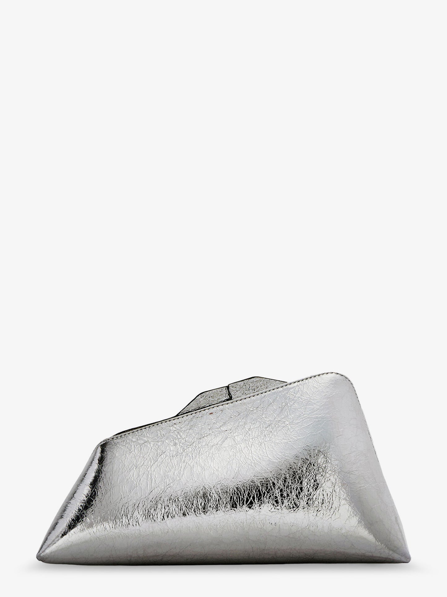 8.30 PM laminated leather clutch bag with logo engraved on the bottom