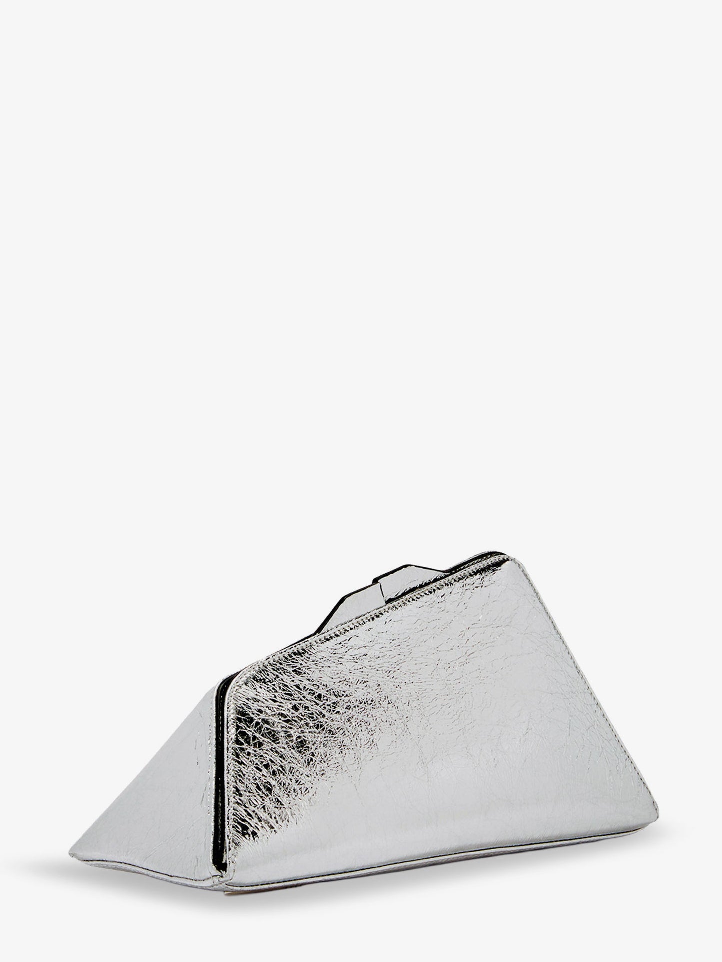 8.30 PM laminated leather clutch bag with logo engraved on the bottom