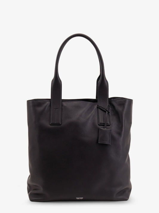 Leather shopping bag with logo lettering on the bottom