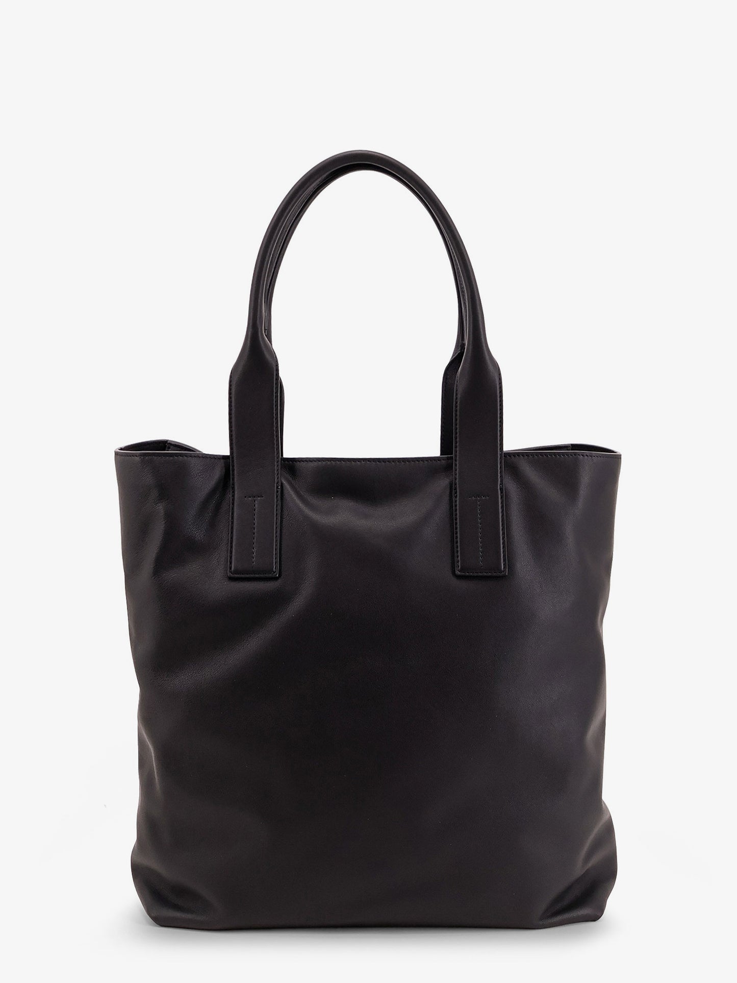 Leather shopping bag with logo lettering on the bottom
