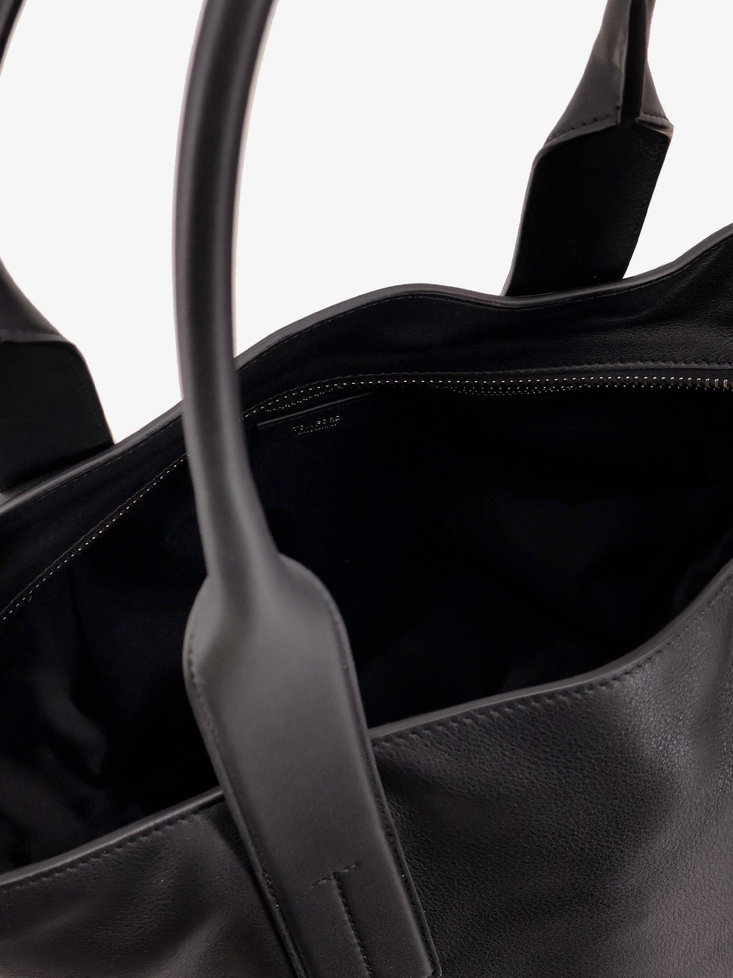 Leather shopping bag with logo lettering on the bottom