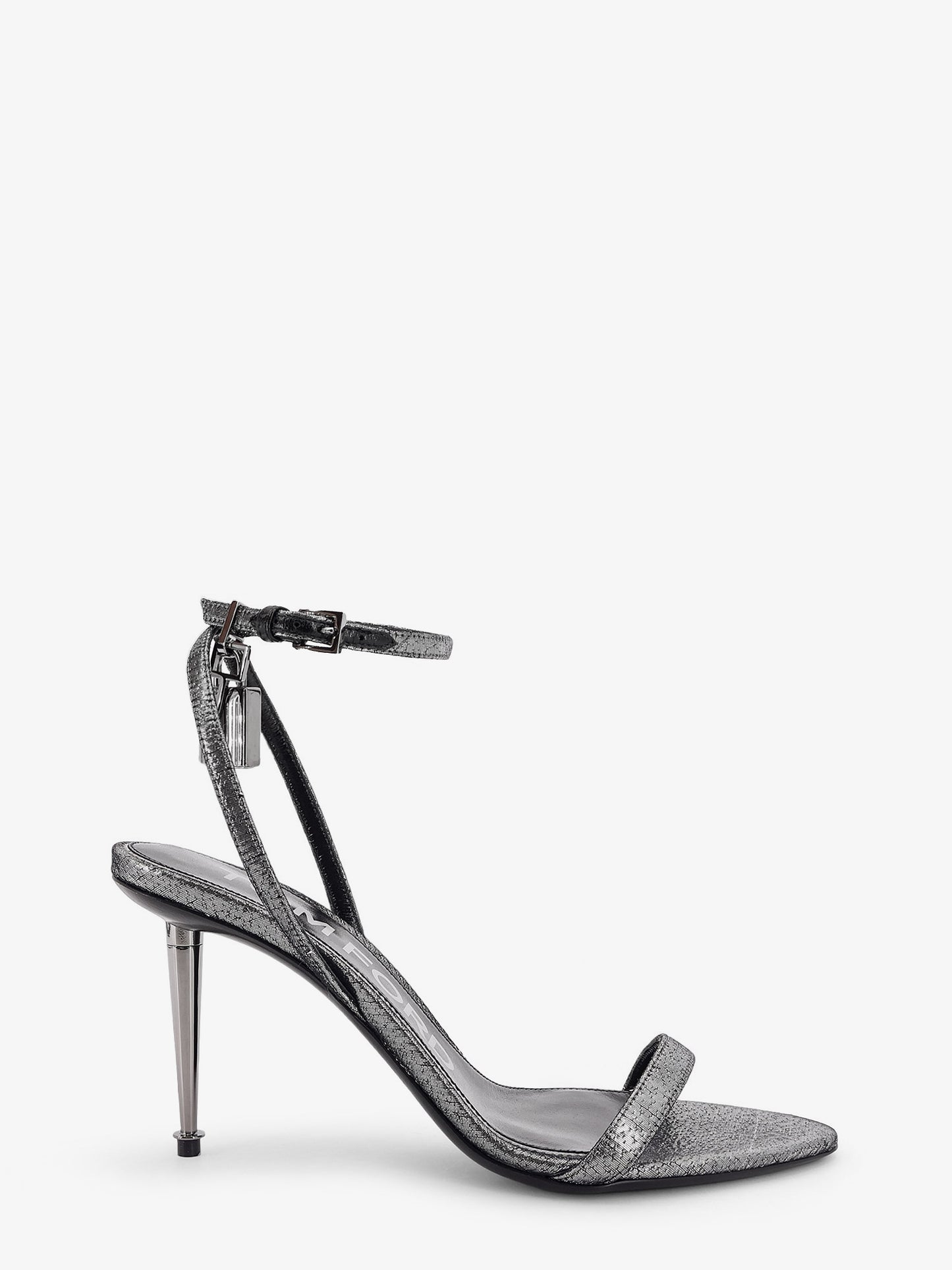 Laminated heeled sandals with laminated effect