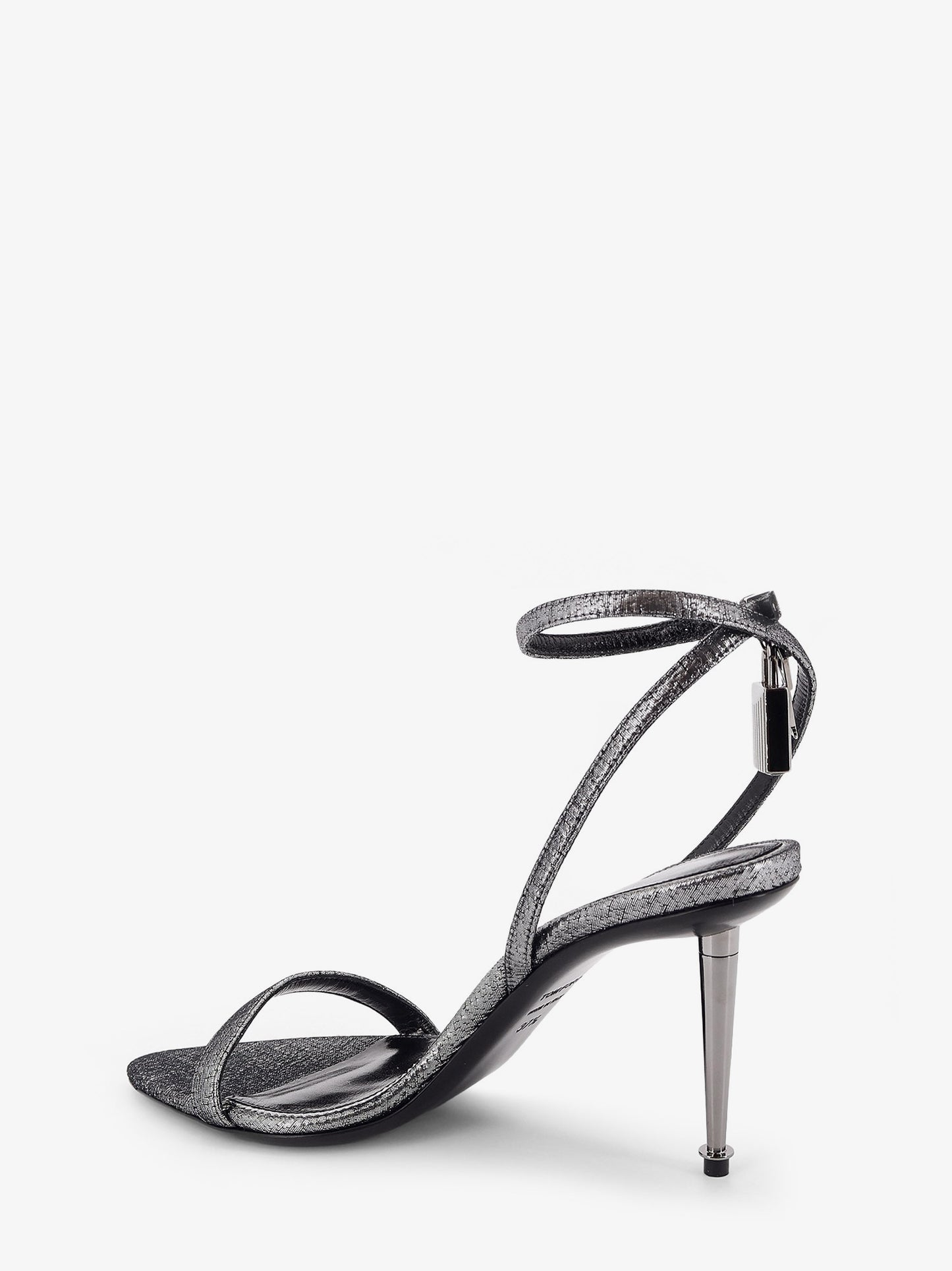 Laminated heeled sandals with laminated effect