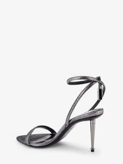 Laminated heeled sandals with laminated effect thumbnail