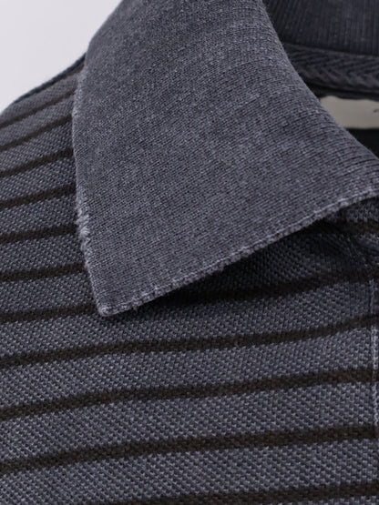 Cotton polo shirt with striped profiles thumbnail