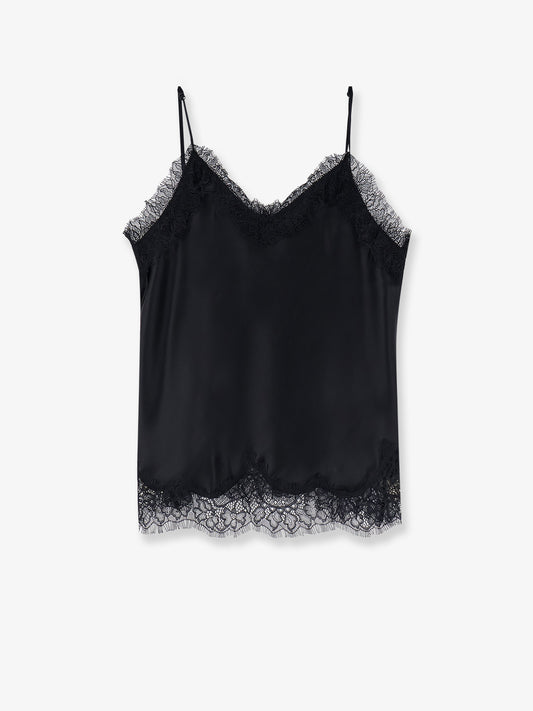 Top in satin con profili in pizzo