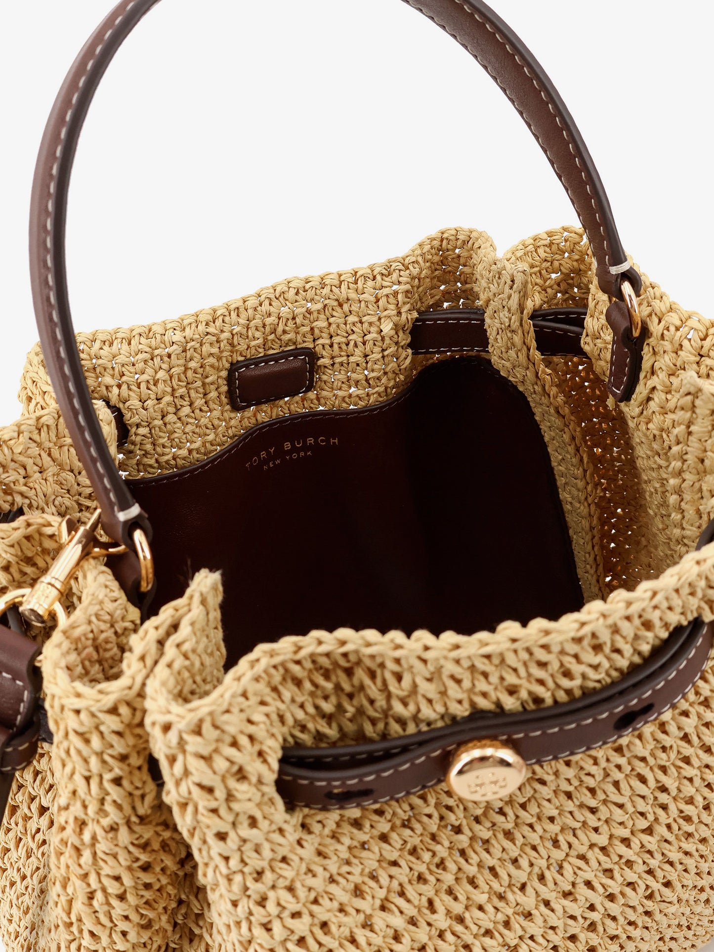 Romy raffia and leather bucket bag