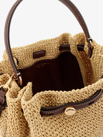 Romy raffia and leather bucket bag thumbnail