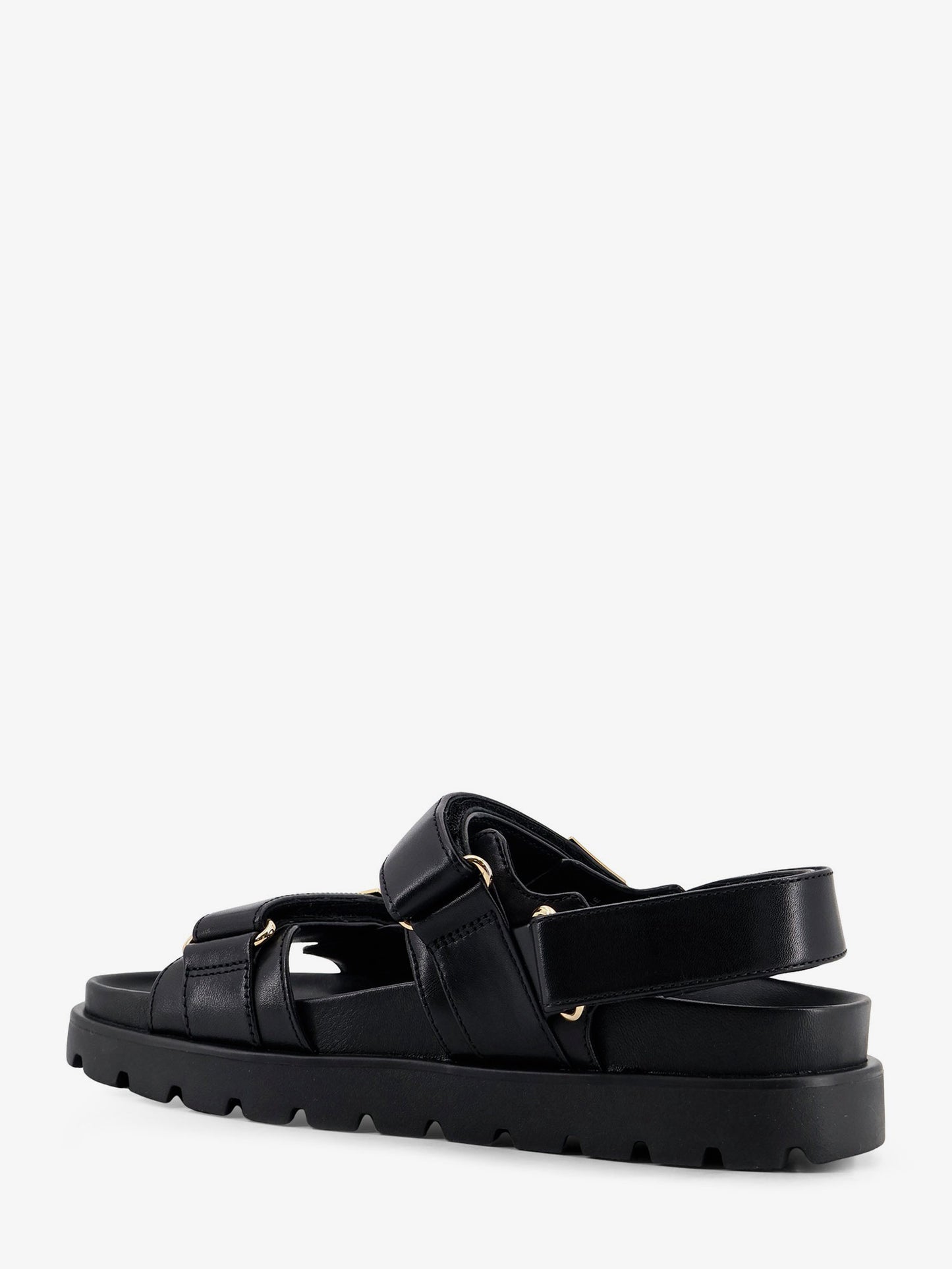 Mellow leather sandals with metal logo on the side
