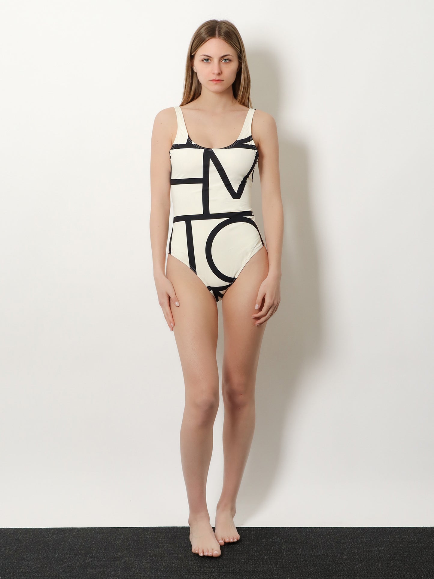 One-piece swimsuit with Monogram print