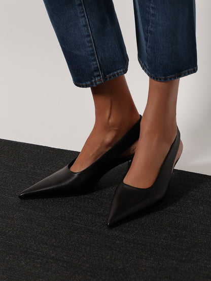 Leather décolleté slingbacks thumbnail