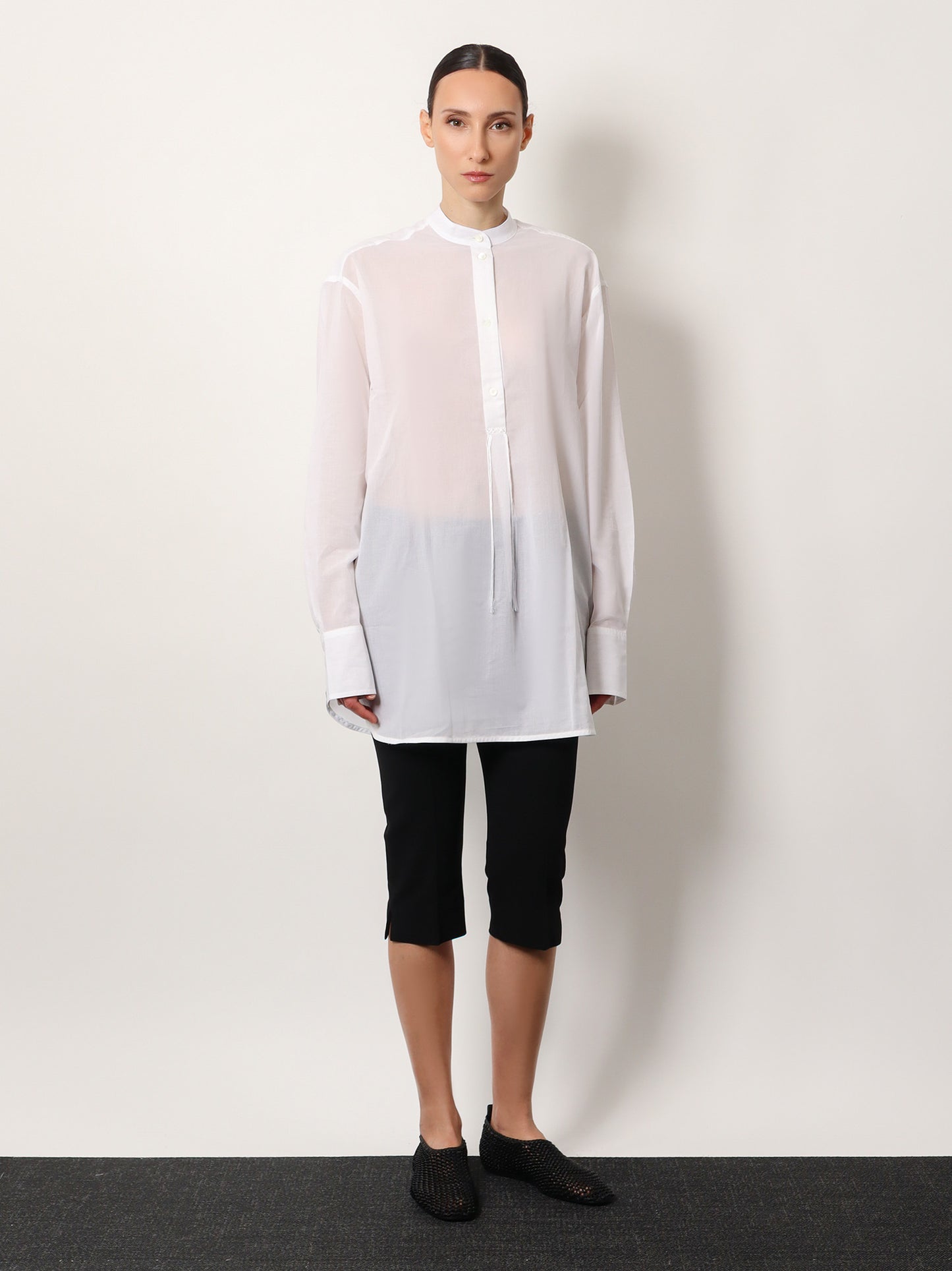 Stand collar organic cotton shirt