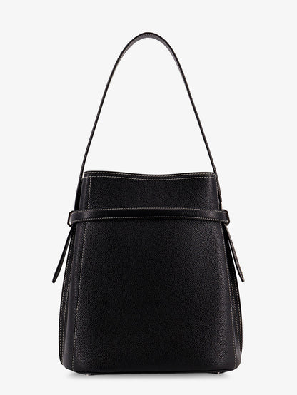 Hammered leather bucket bag with strap on the front thumbnail