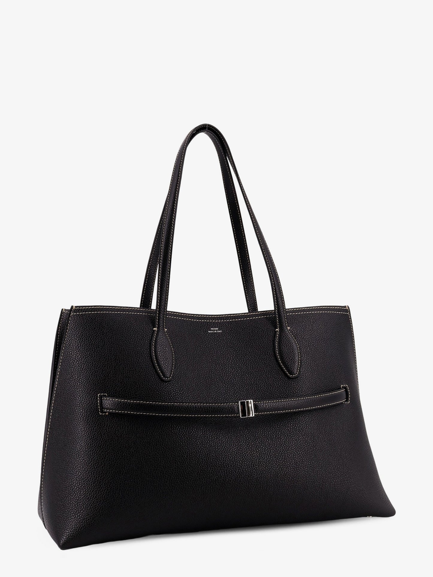 Leather shoulder bag with lettering logo on the front