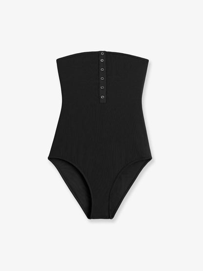 One-piece swimsuit with ribbed knit thumbnail