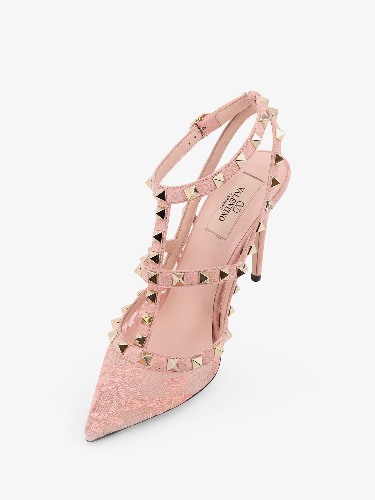 Rockstud suede and lace pumps