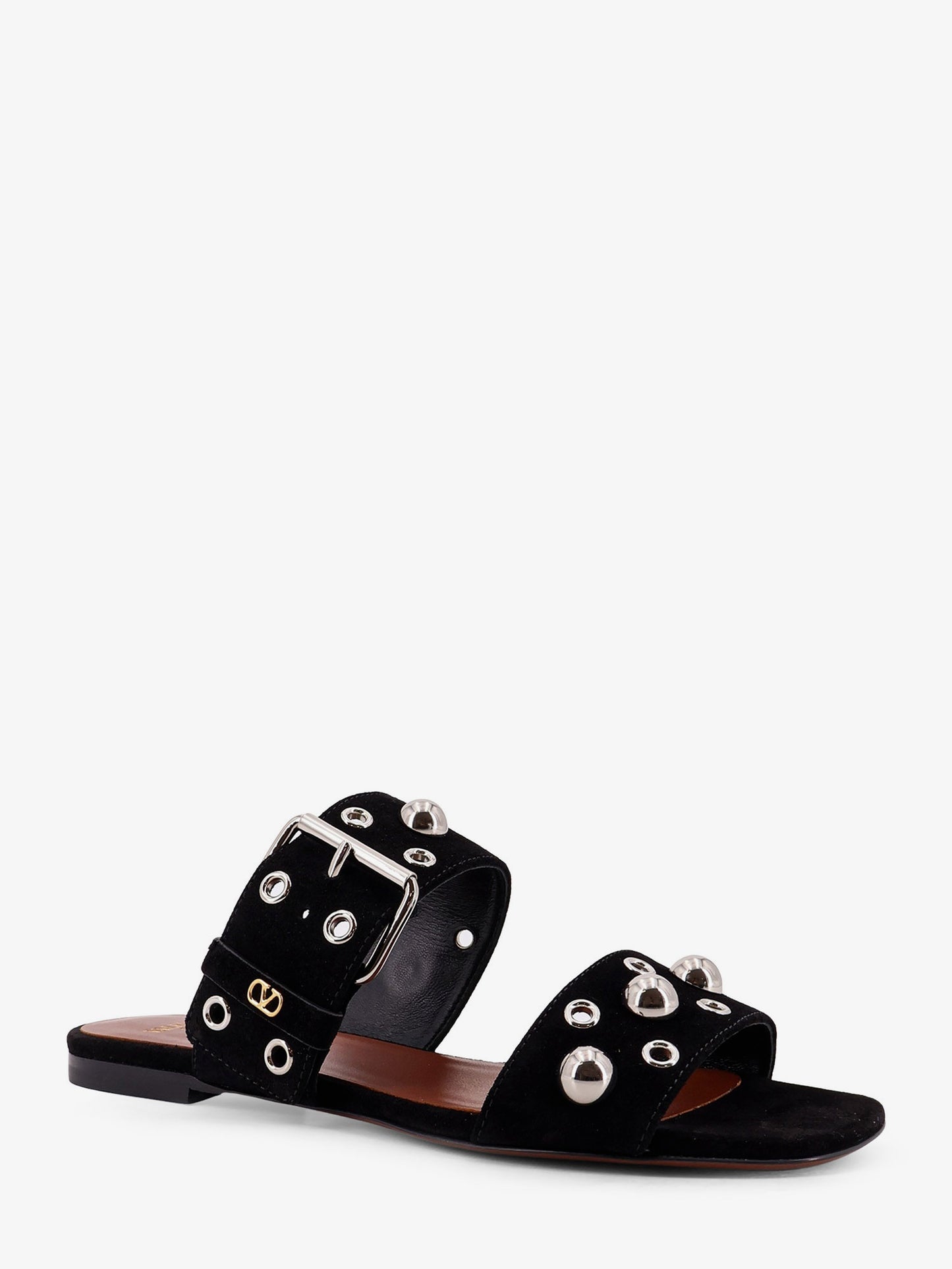 Suede sandals with side metal VLogo