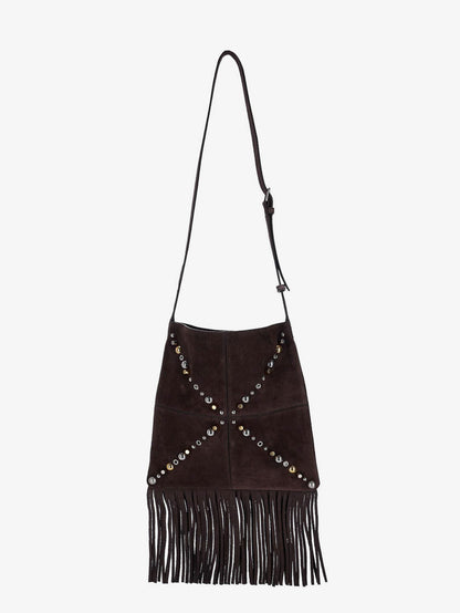 Suede shoulder bag with fringes and metal details thumbnail