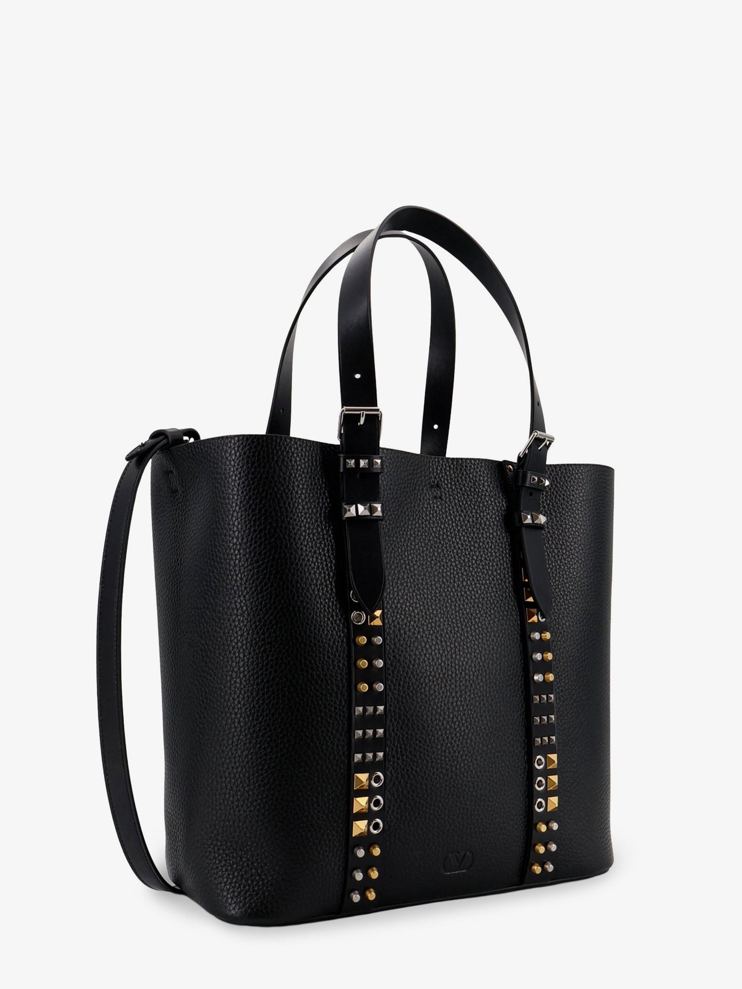 Leather shoulder bag with iconic studs