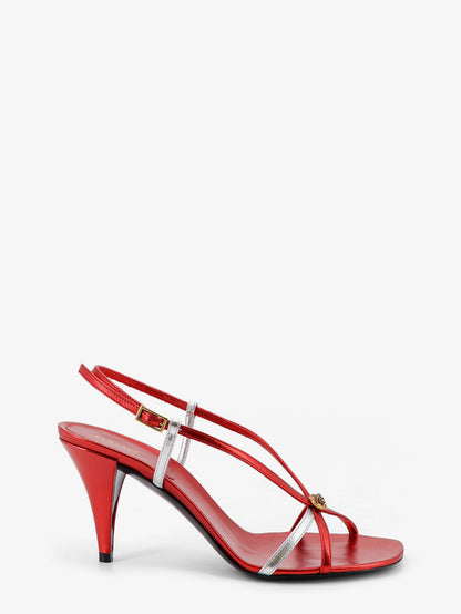 Metallic leather sandals with Medusa logo on the front thumbnail