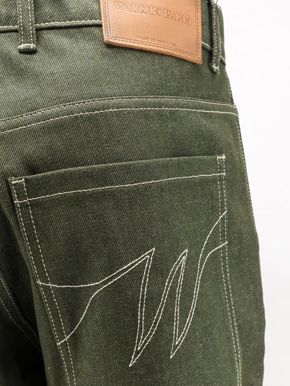 Double Knee green denim trousers thumbnail